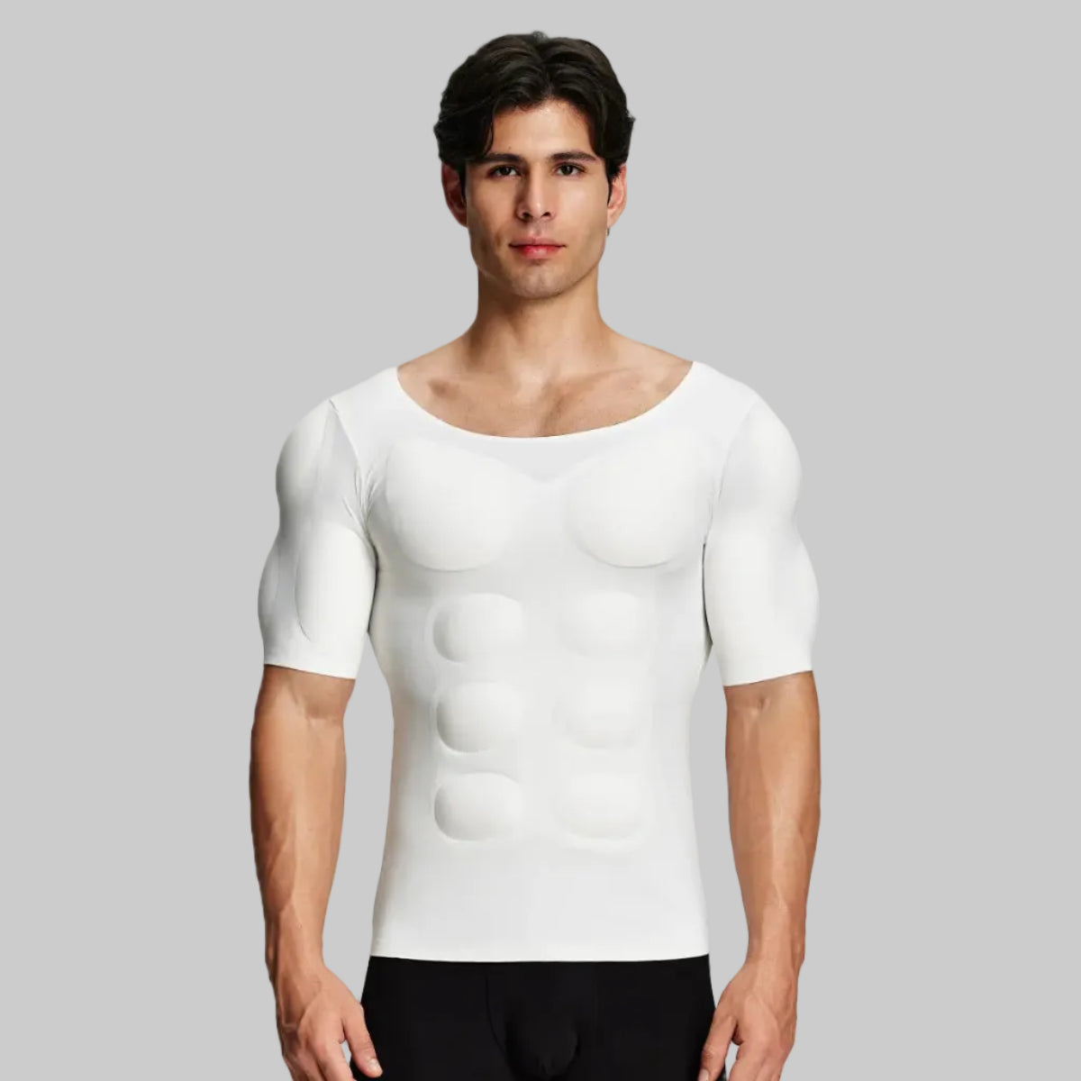 T-shirt athlétique sans coutures pour hommes avec coussinets de poitrine amovibles en blanc