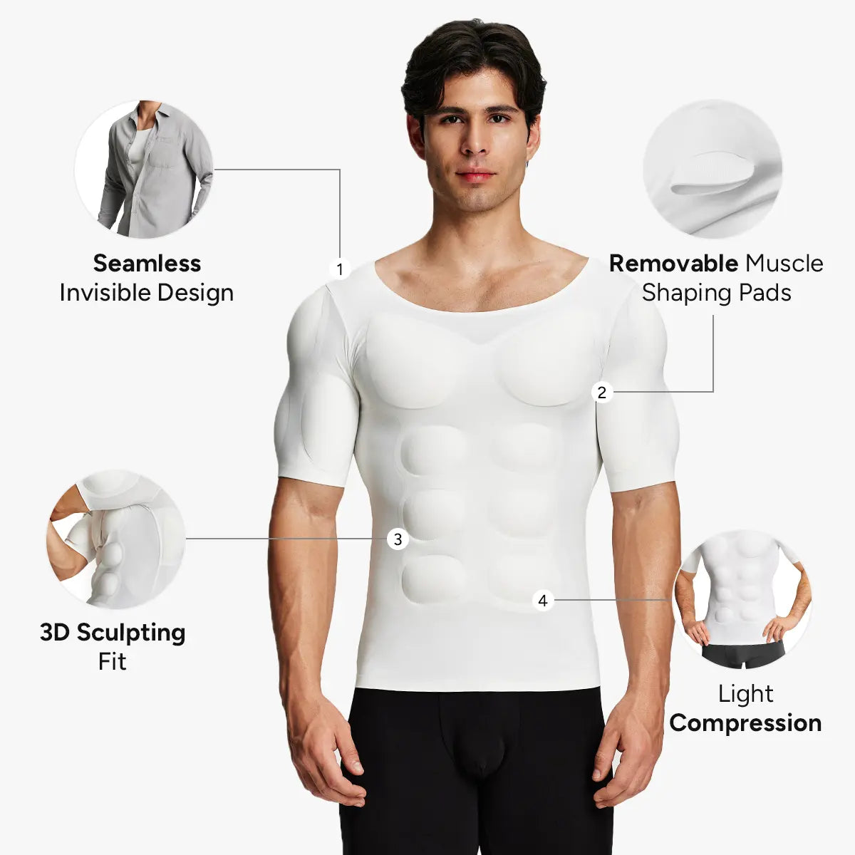 Design invisible sans couture coussinets musculaires amovibles ajustement sculptant 3D et compression légère
